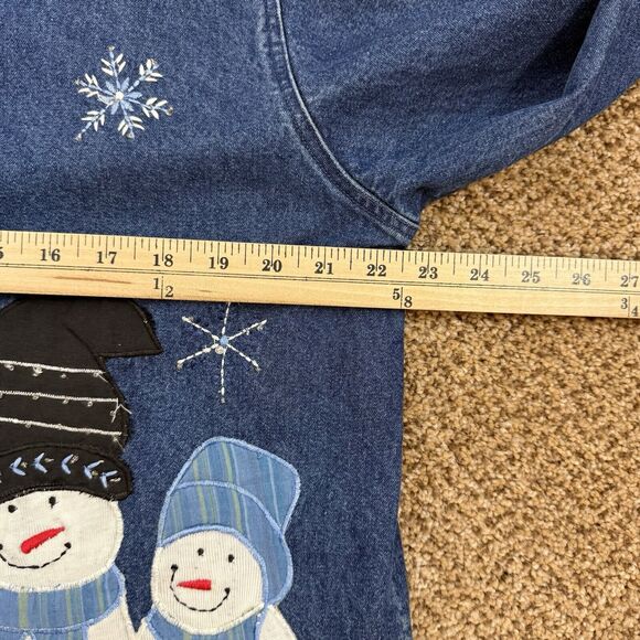 Vintage Karen Hart Womens Large Snowman Denim Jacket Winter GrandmaCore 90s - Picture 8 of 11